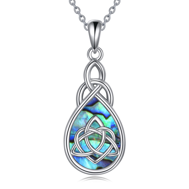 Sterling Silver Abalone Shellfish Celtic Knot Pendant Necklace-3