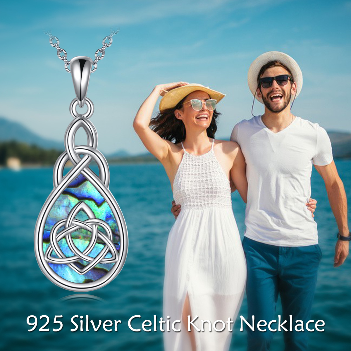 Sterling Silver Abalone Shellfish Celtic Knot Pendant Necklace-6