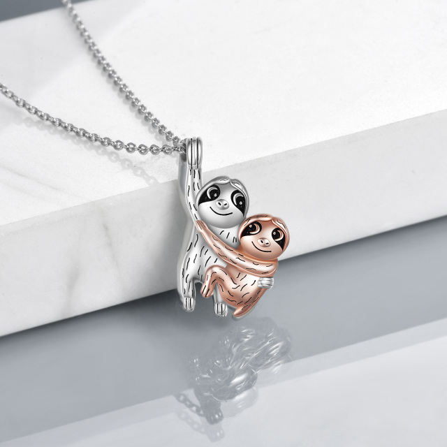 Sterling Silver Two-tone Sloth Pendant Necklace-3