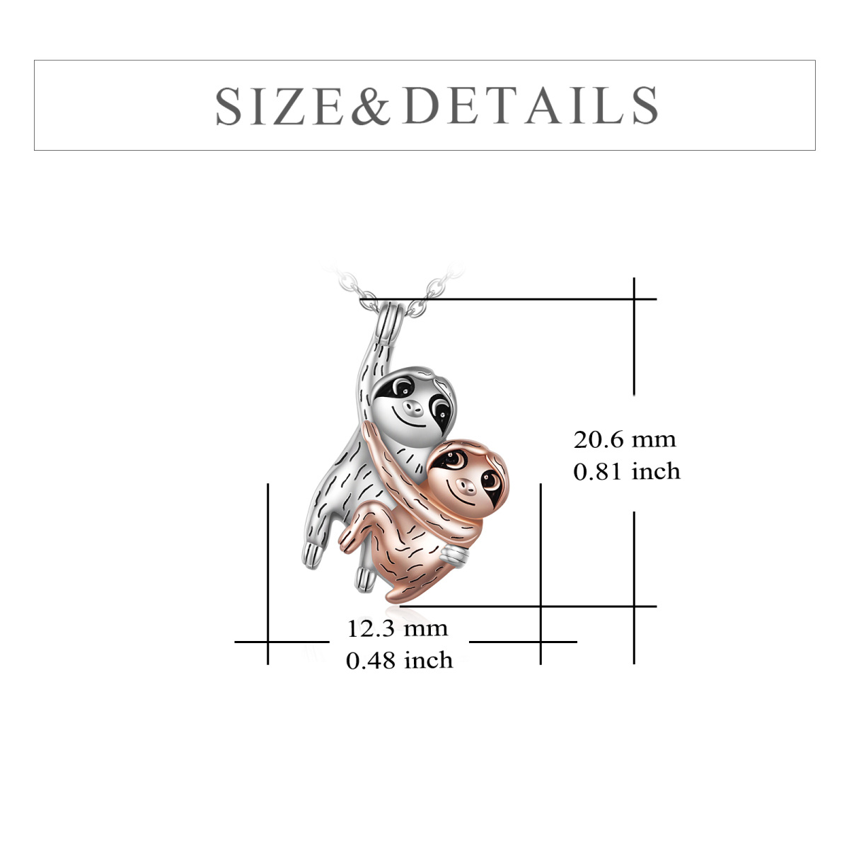 Collier en argent sterling avec pendentif Sloth bicolore-5