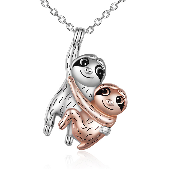 Collier en argent sterling avec pendentif Sloth bicolore-0