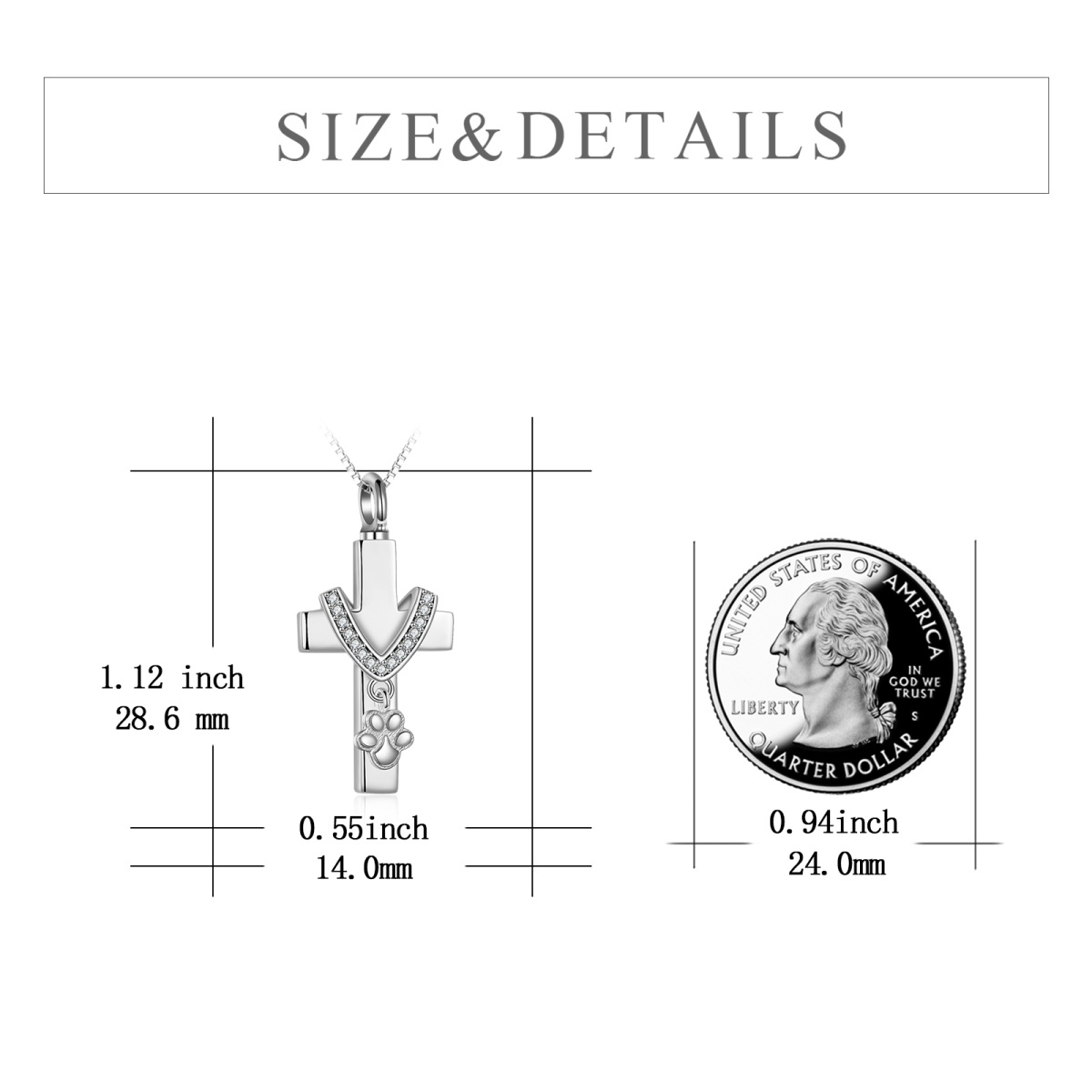 Sterling Silver Circular Shaped Cubic Zirconia Paw & Cross Urn Necklace for Ashes with Engraved Word-5