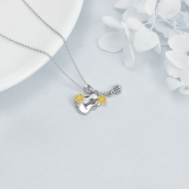 Collier en argent sterling avec pendentif tournesol et guitare bicolore-3