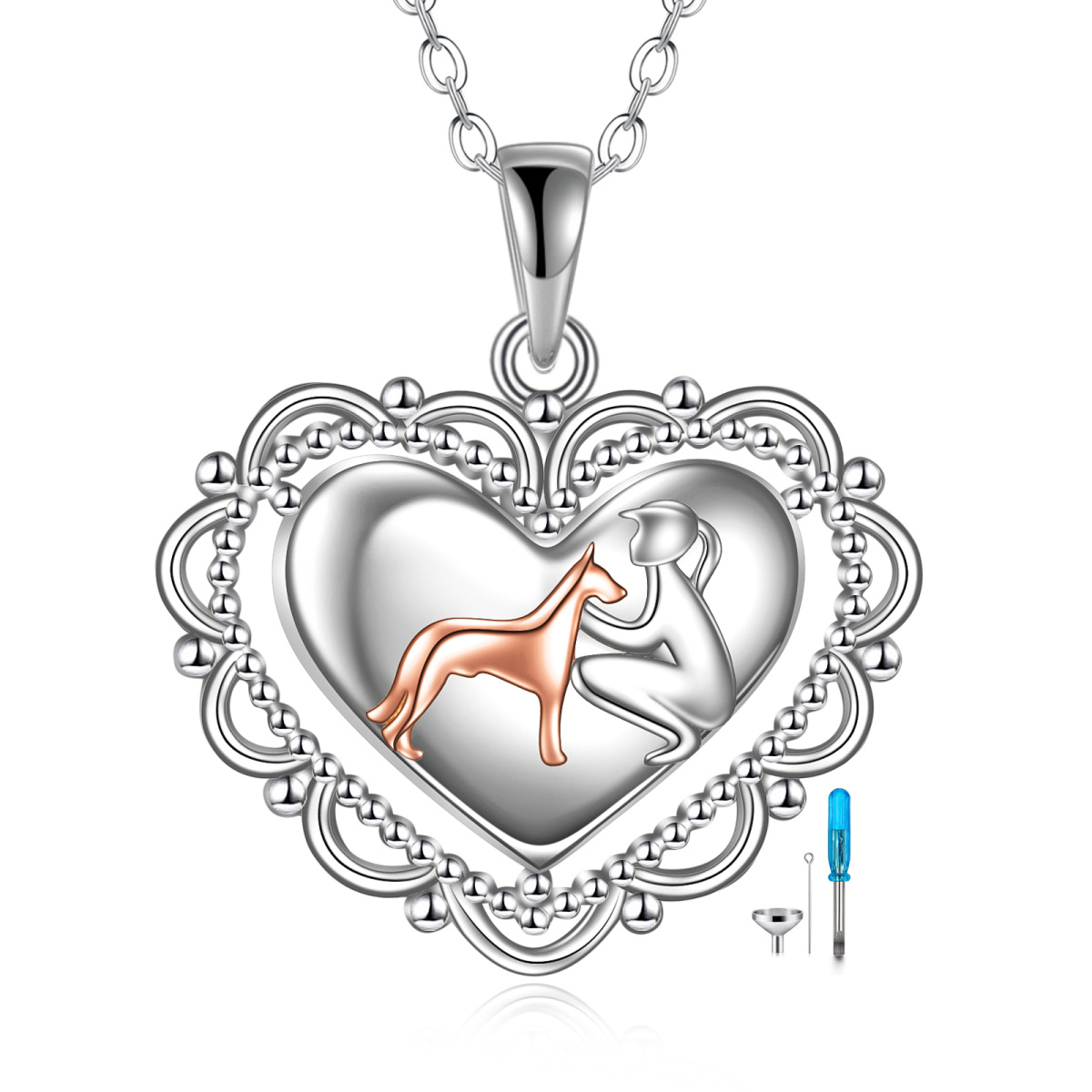Sterling Silver Two-tone Dog & Heart Urn Necklace for Ashes-1