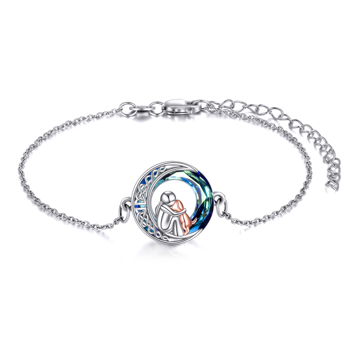 Sterling Silver Two-tone Circular Shaped Crystal Dog & Celtic Knot Pendant Bracelet-1