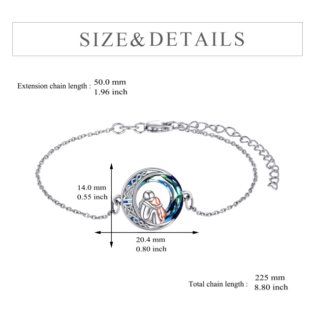 Sterling Silver Two-tone Circular Shaped Crystal Dog & Celtic Knot Pendant Bracelet-4