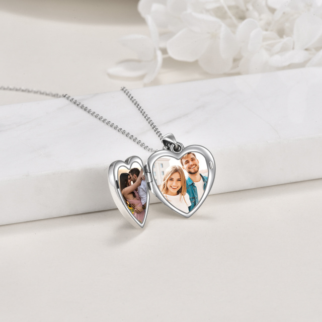 Collier en Argent Sterling Moonstone Heart Shaped Sunflower Personalized Photo Locket Necklace-4
