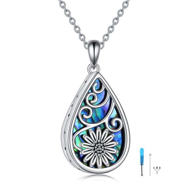 Sterling Silver Abalone Shellfish Sunflower Urn Necklace for Ashes-1