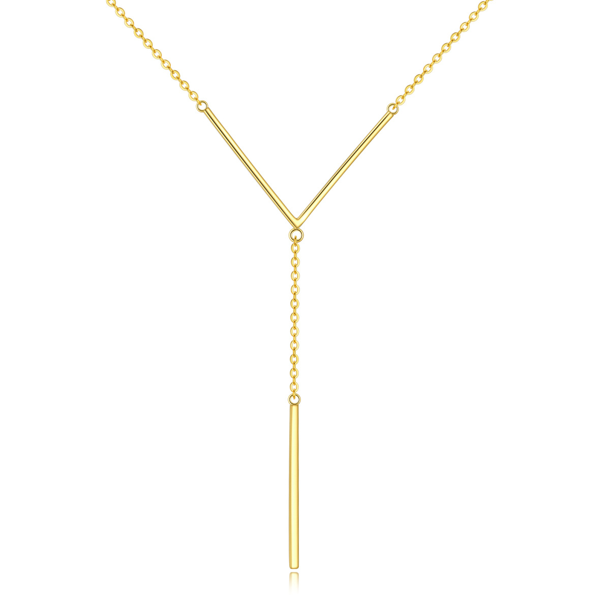 Collier en Y non réglable en argent sterling avec barre plaquée or jaune-1