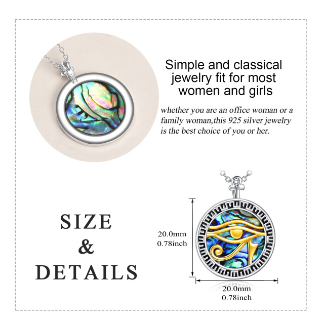 Sterling Silver Two-tone Round Abalone Shellfish Eye Of Horus Pendant Necklace-4