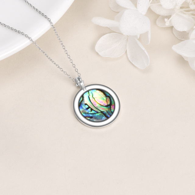 Sterling Silver Two-tone Round Abalone Shellfish Eye Of Horus Pendant Necklace-3