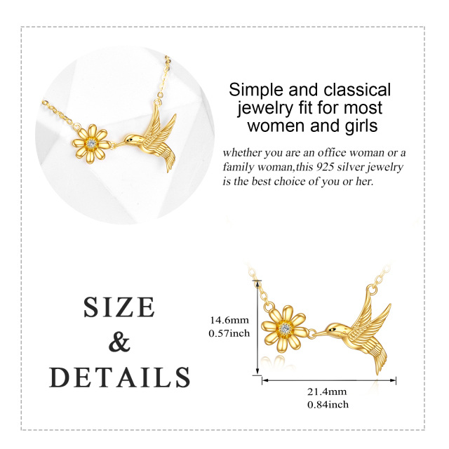 14K Gold Cubic Zirconia Hummingbird & Daisy Pendant Necklace-6