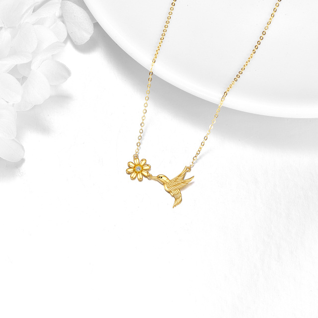 Collier à pendentif colibri et marguerite en or 14K à zircon cubique-3