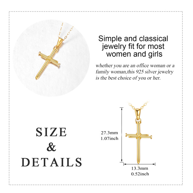 14K Yellow Gold Plated Cross Pendant Necklace-5