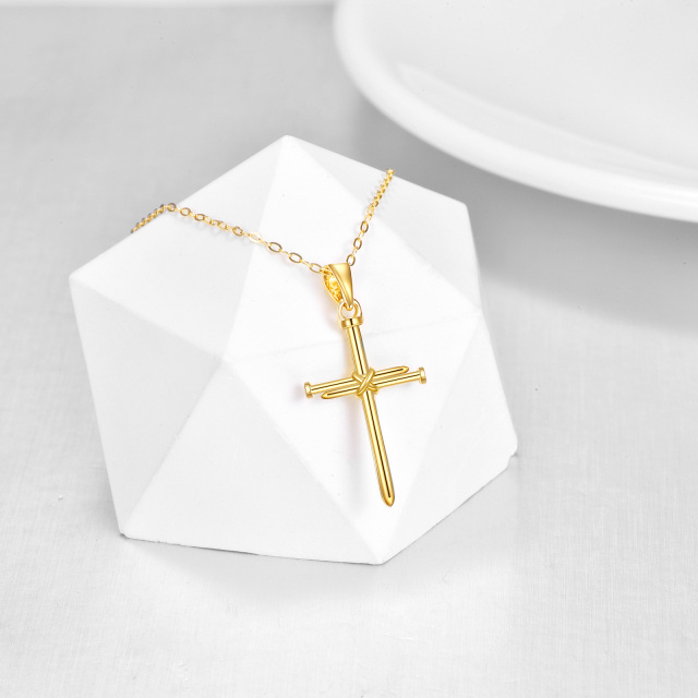 14K Yellow Gold Plated Cross Pendant Necklace-2