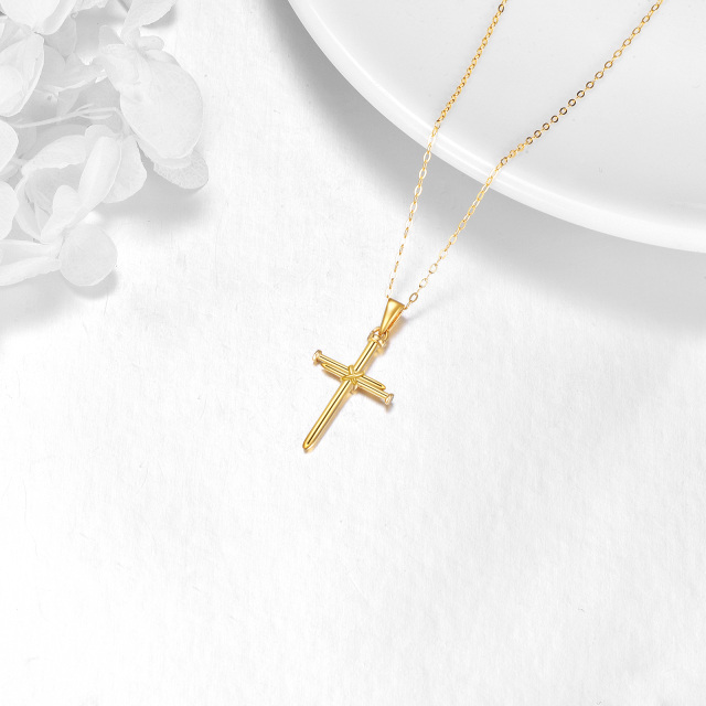 14K Yellow Gold Plated Cross Pendant Necklace-3