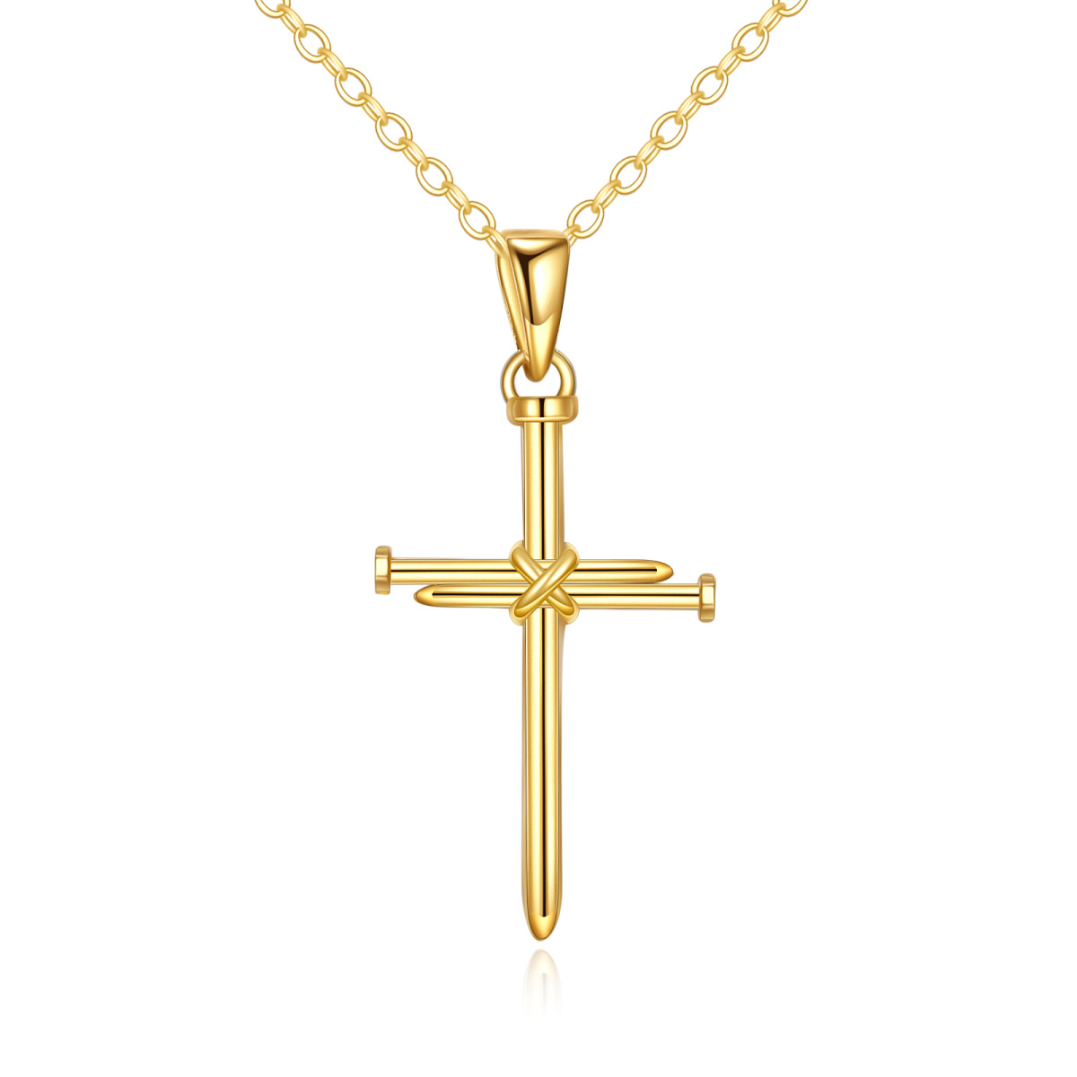 14K Yellow Gold Plated Cross Pendant Necklace-1