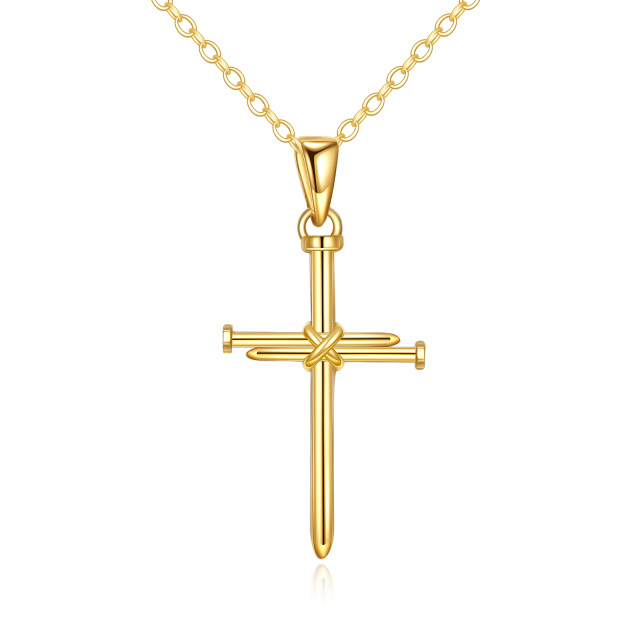 14K Yellow Gold Plated Cross Pendant Necklace-0