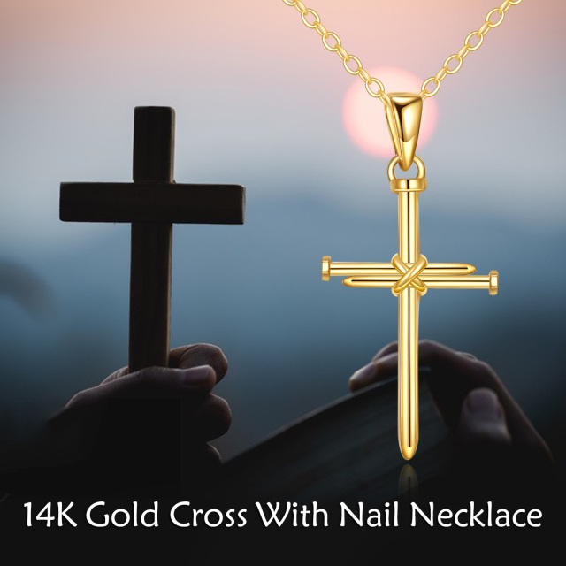 Collier à pendentif croix en or jaune 14K-4