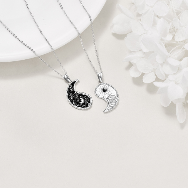 Colar de onda de árvore yin yang de prata esterlina combinando joias para casais presentes para mulheres-4