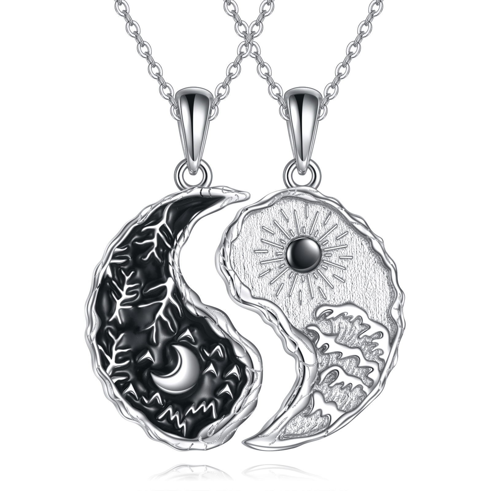 Sterling Silver Yin Yang Tree Wave Necklace Matching Couples Jewelry 