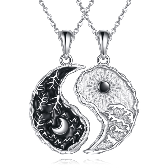 Collier en argent sterling avec vague d'arbre Yin Yang, bijoux assortis pour couple, cadeaux pour femmes-0