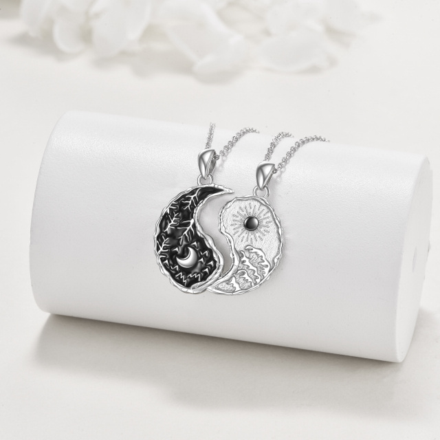 Collar de plata de ley con diseño de árbol Yin Yang y ondas a juego para parejas, regalos de joyería para mujeres-3