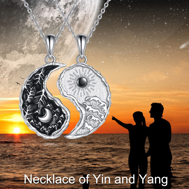 Collier en argent sterling avec vague d'arbre Yin Yang, bijoux assortis pour couple, cadeaux pour femmes-2