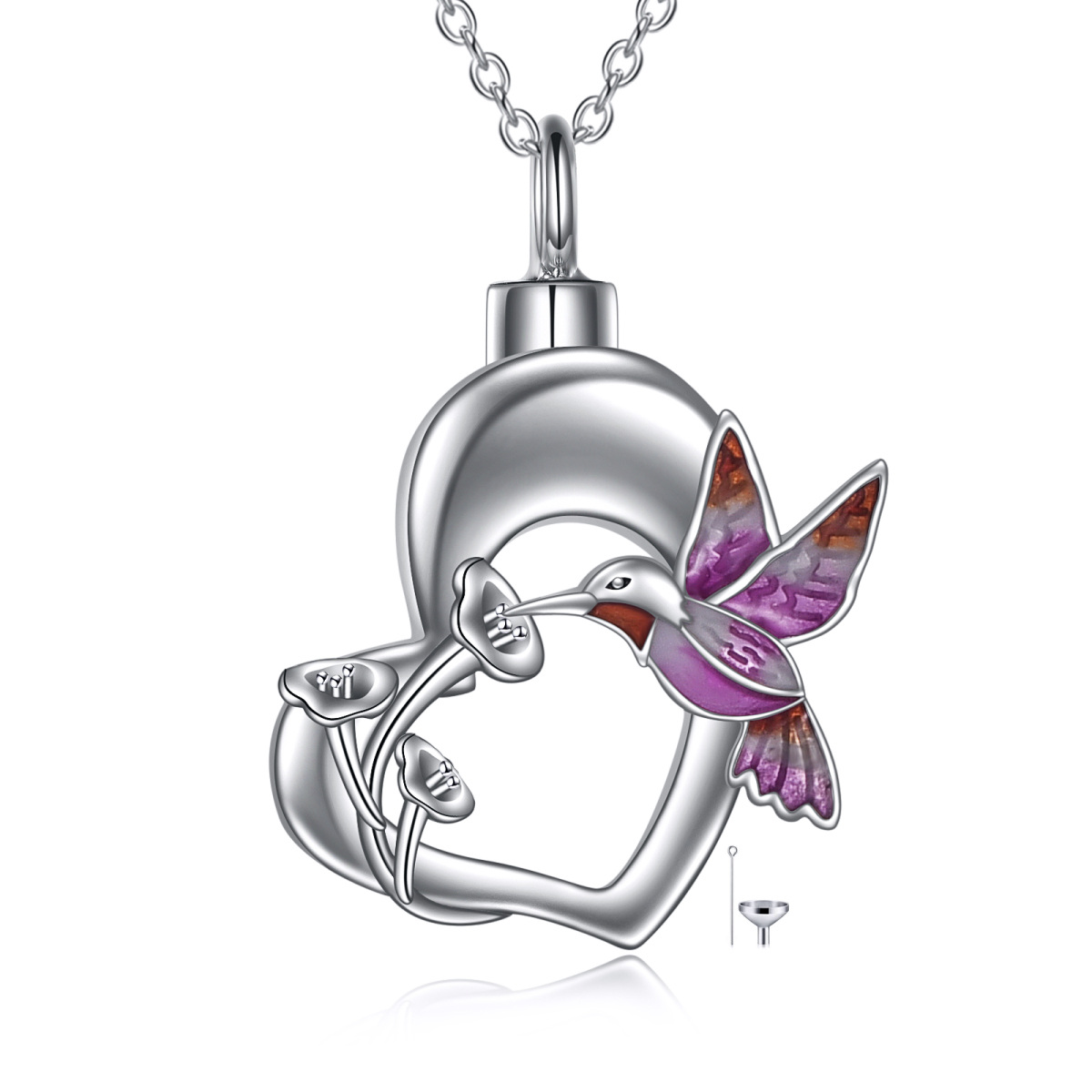 Sterling Silver Hummingbird & Morning Glory Urn Necklace for Ashes-1