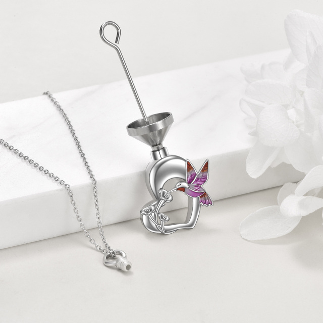 Sterling Silver Hummingbird & Morning Glory Urn Necklace for Ashes-2