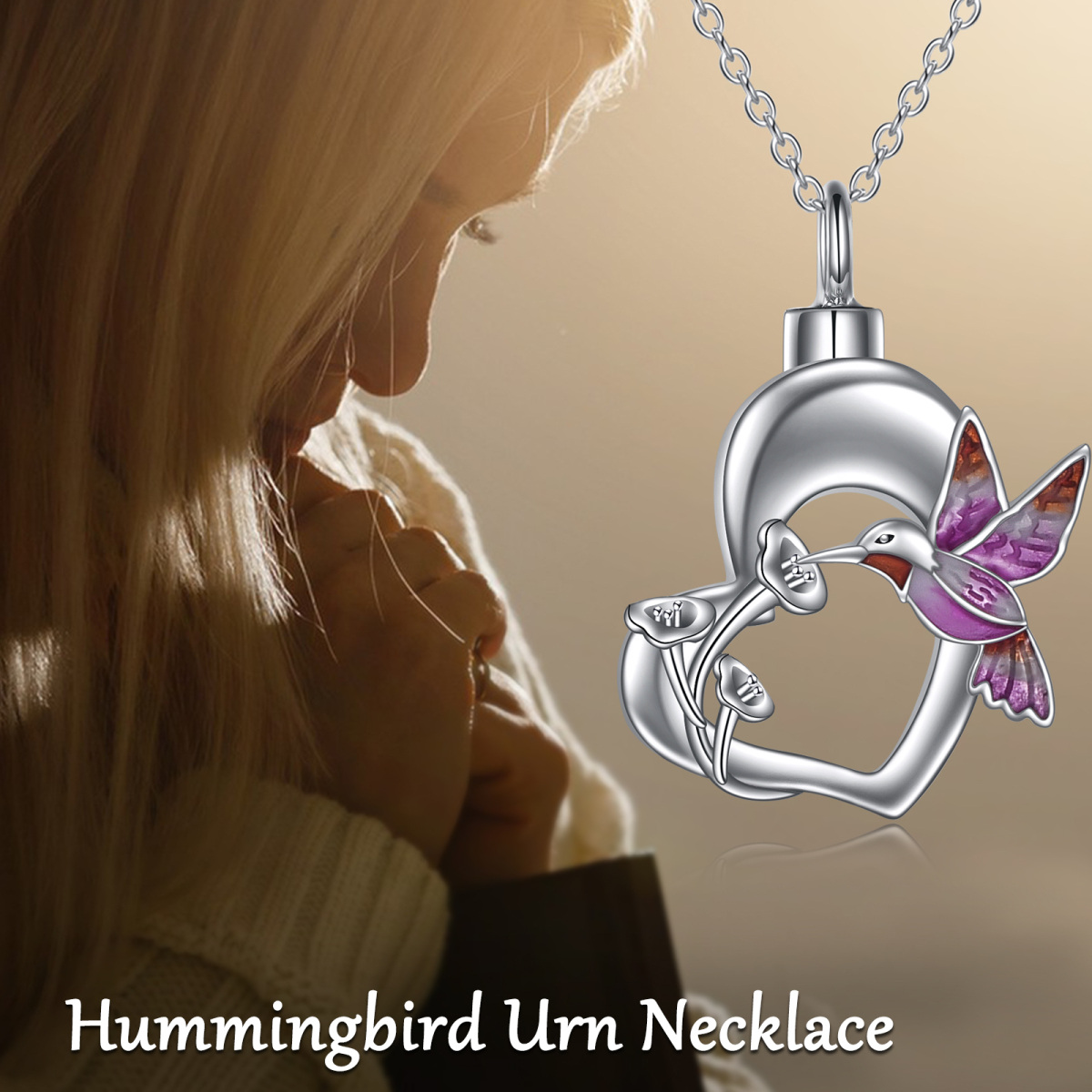 Sterling Silver Hummingbird & Morning Glory Urn Necklace for Ashes-6