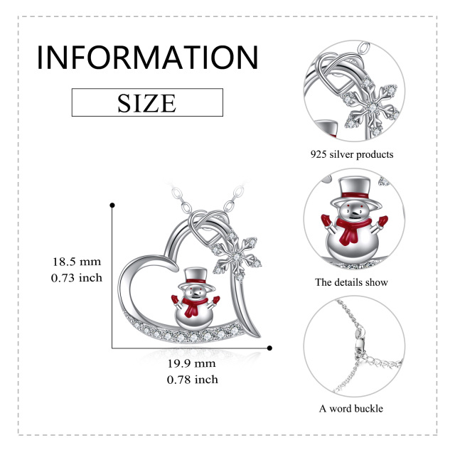 Sterling Silver Circular Shaped Cubic Zirconia Snowflake & Snowman Pendant Necklace-4