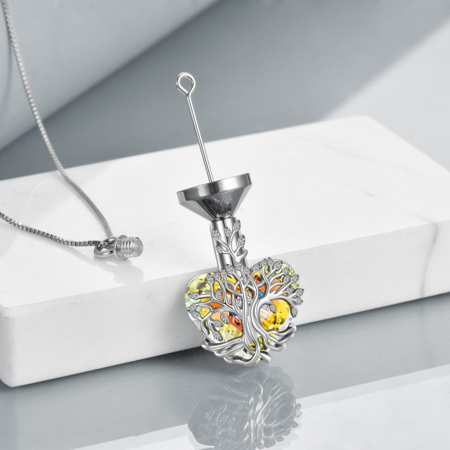 Sterling Silver Heart Shaped Yellow Crystal Tree Of Life Urn Necklace for Ashes-3