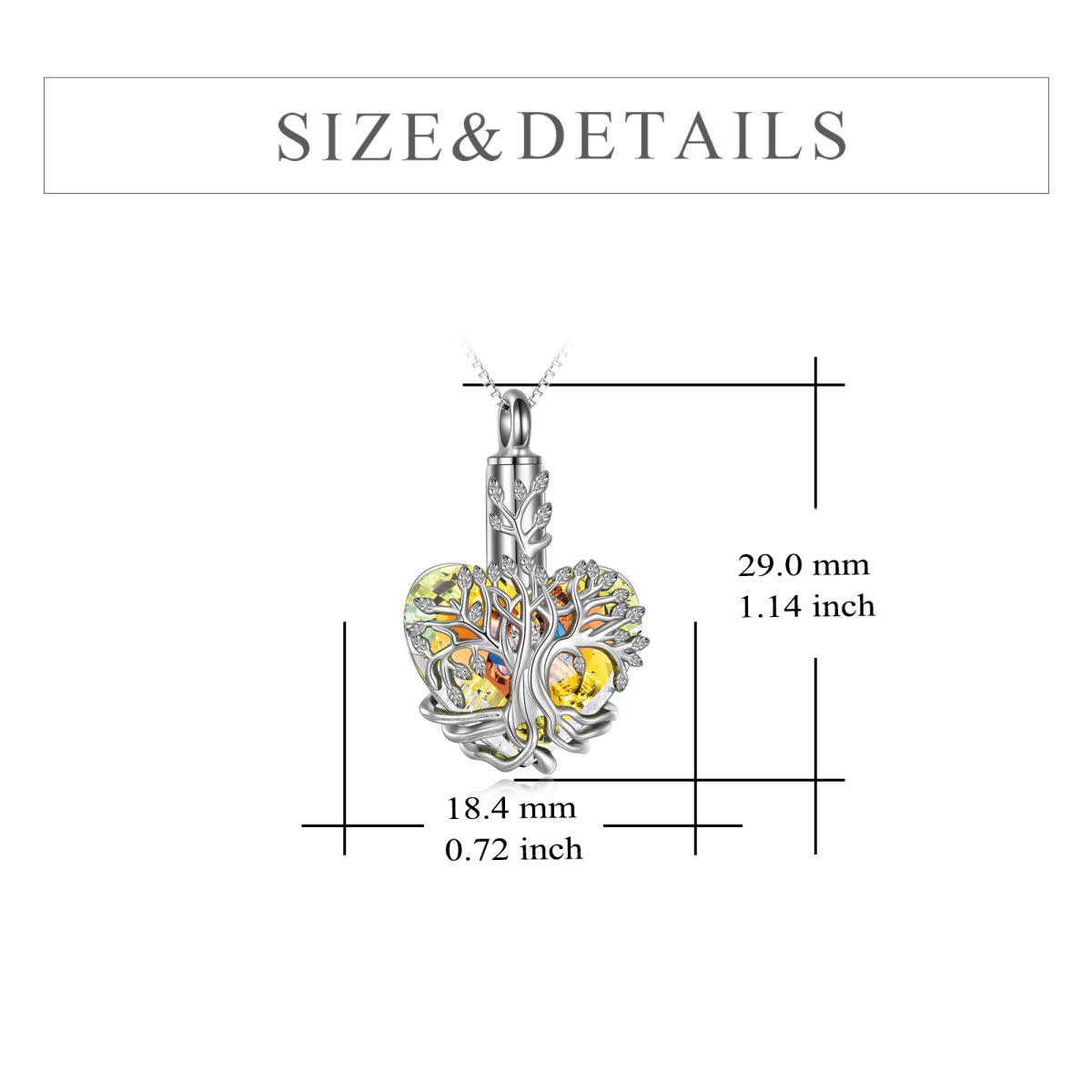 Sterling Silver Heart Shaped Yellow Crystal Tree Of Life Urn Necklace for Ashes-5