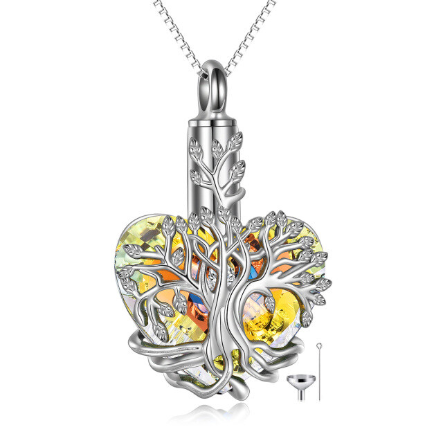 Sterling Silver Heart Shaped Yellow Crystal Tree Of Life Urn Necklace for Ashes-3