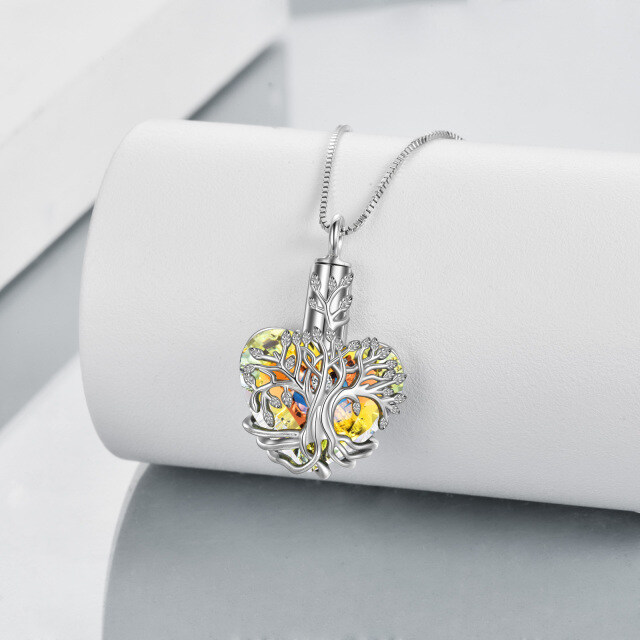 Sterling Silver Heart Shaped Yellow Crystal Tree Of Life Urn Necklace for Ashes-2