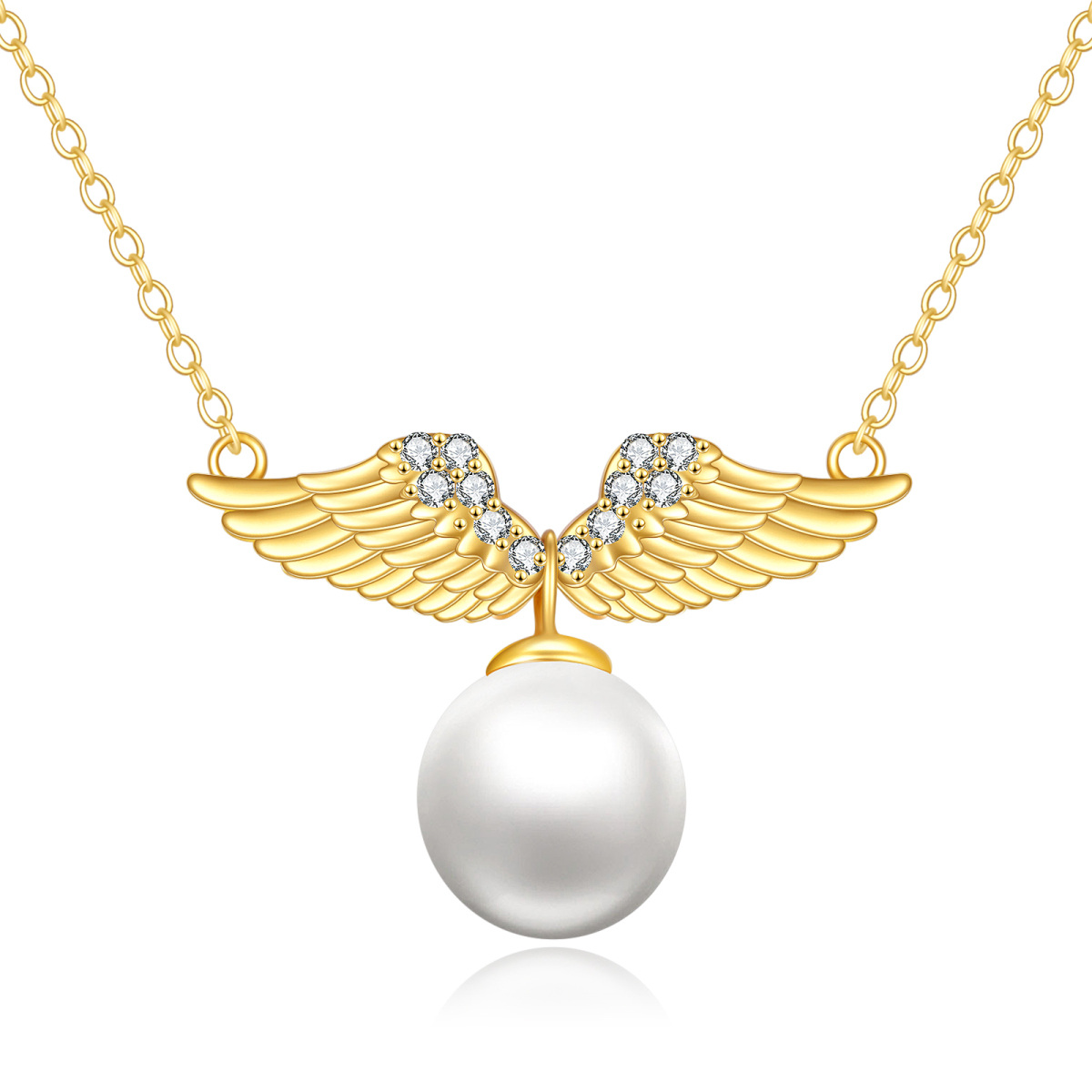 Collier Ailes d'ange en or 14K avec perles rondes-1