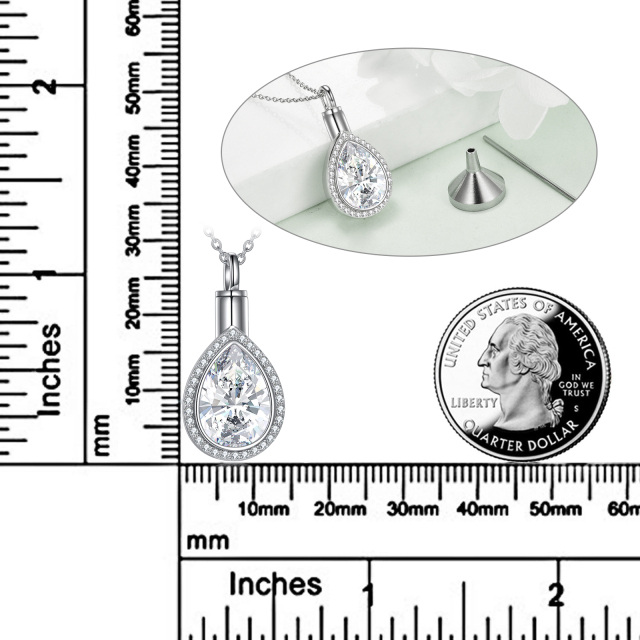 Sterling Silber Cubic Zirkonia Tear Drop Form Urne Halskette für Asche-4