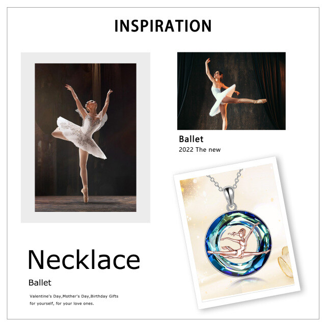 Sterling Silver Two-tone Ballet Dancer Crystal Pendant Necklace with Engraved Word-5