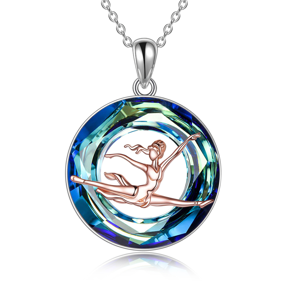 Sterling Silver Two-tone Ballet Dancer Crystal Pendant Necklace with Engraved Word-1