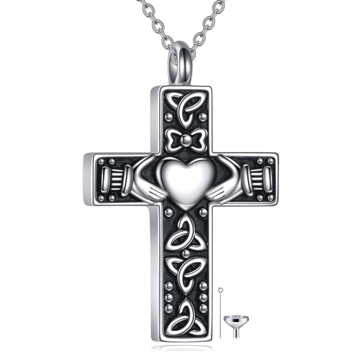 Sterling Silver Cross Claddagh Pendant Necklace with Engraved Word-1