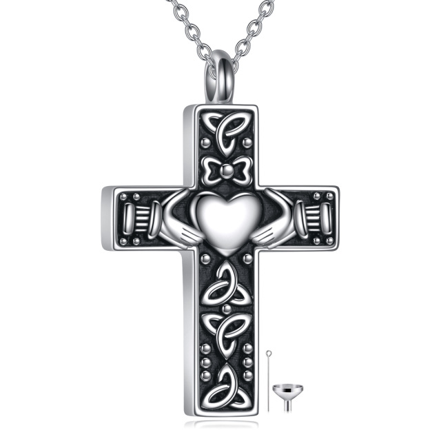 Sterling Silver Cross Claddagh Pendant Necklace with Engraved Word-0