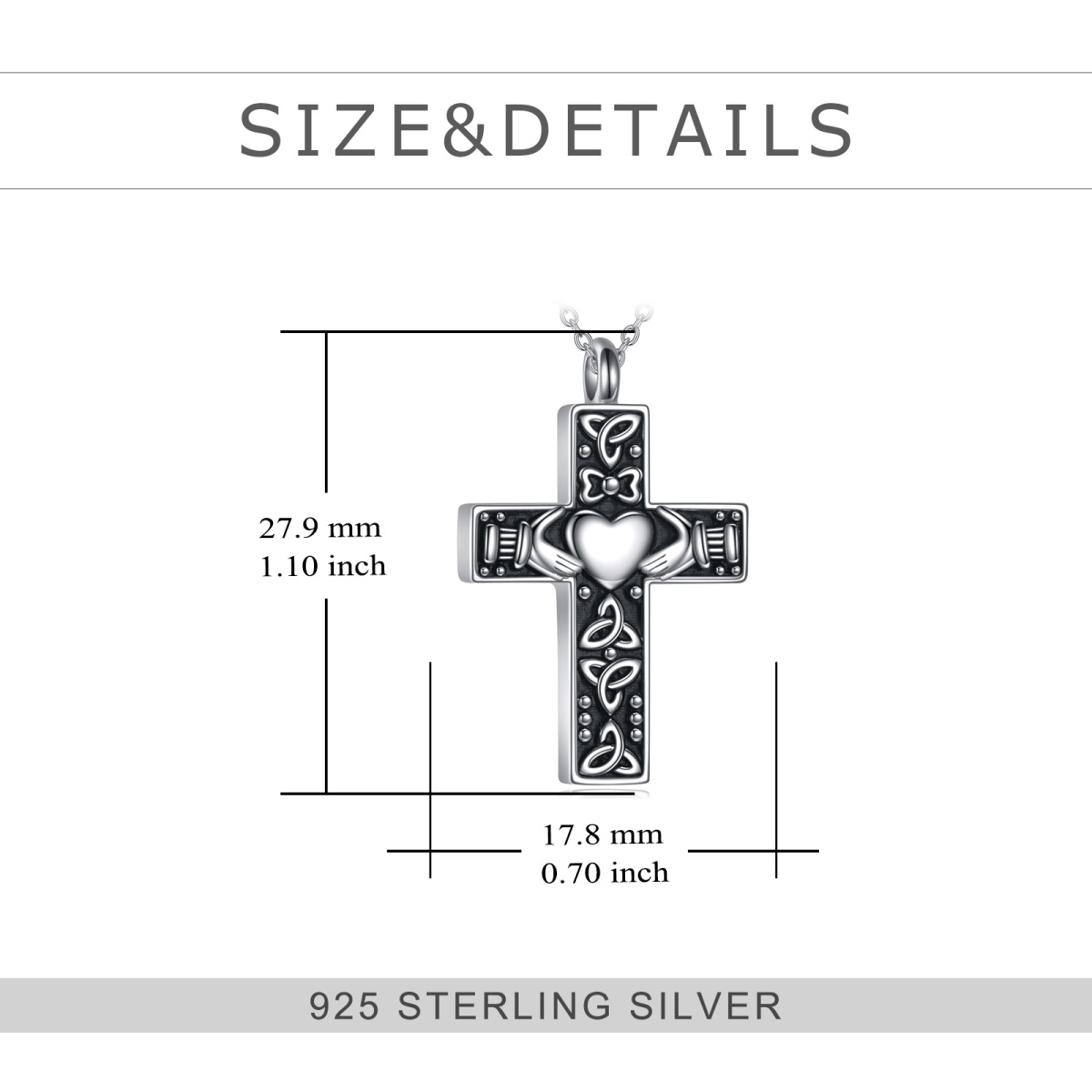 Sterling Silber Kreuz Claddagh Anhänger Halskette mit eingraviertem Wort-4