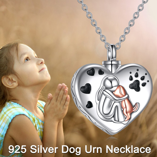 Sterling Silver Tri-tone Dog & Footprints & Heart Urn Necklace for Ashes with Engraved Word-4