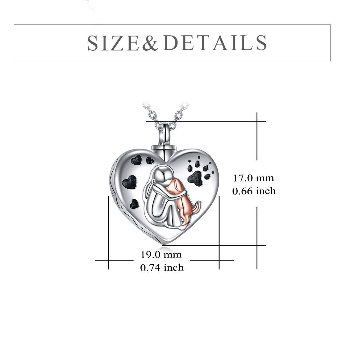 Sterling Silver Tri-tone Dog & Footprints & Heart Urn Necklace for Ashes with Engraved Word-6