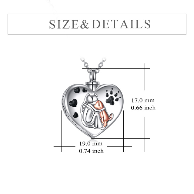 Sterling Silver Tri-tone Dog & Footprints & Heart Urn Necklace for Ashes with Engraved Word-5
