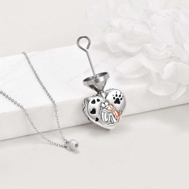 Sterling Silver Tri-tone Dog & Footprints & Heart Urn Necklace for Ashes with Engraved Word-2