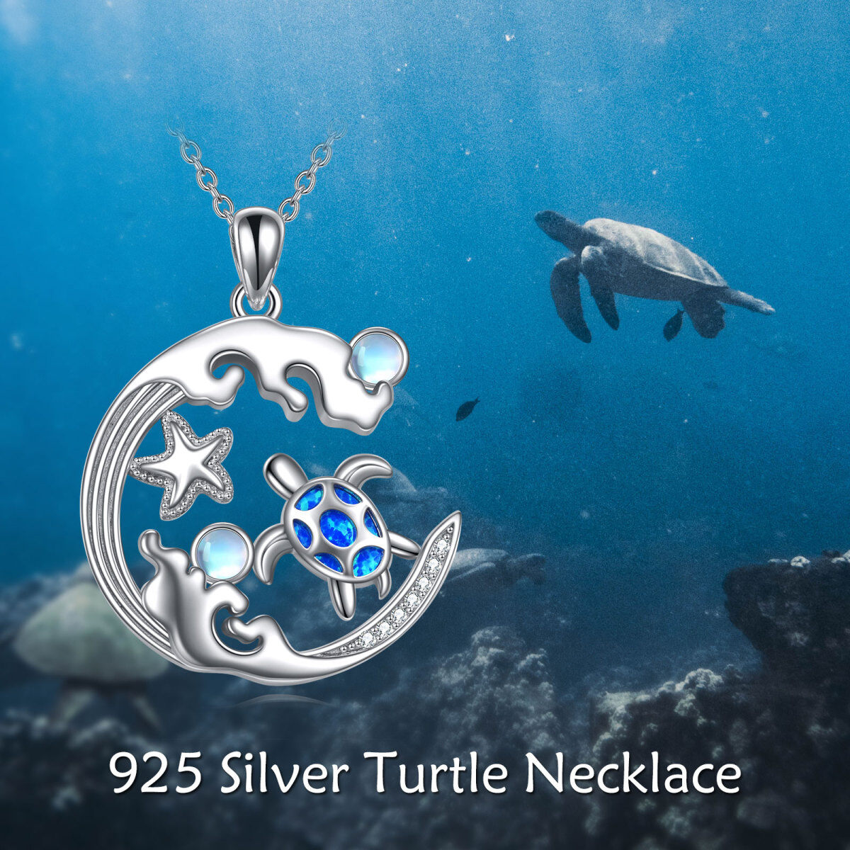 Sterling Silber Meeresschildkröte Anhänger Halskette-6