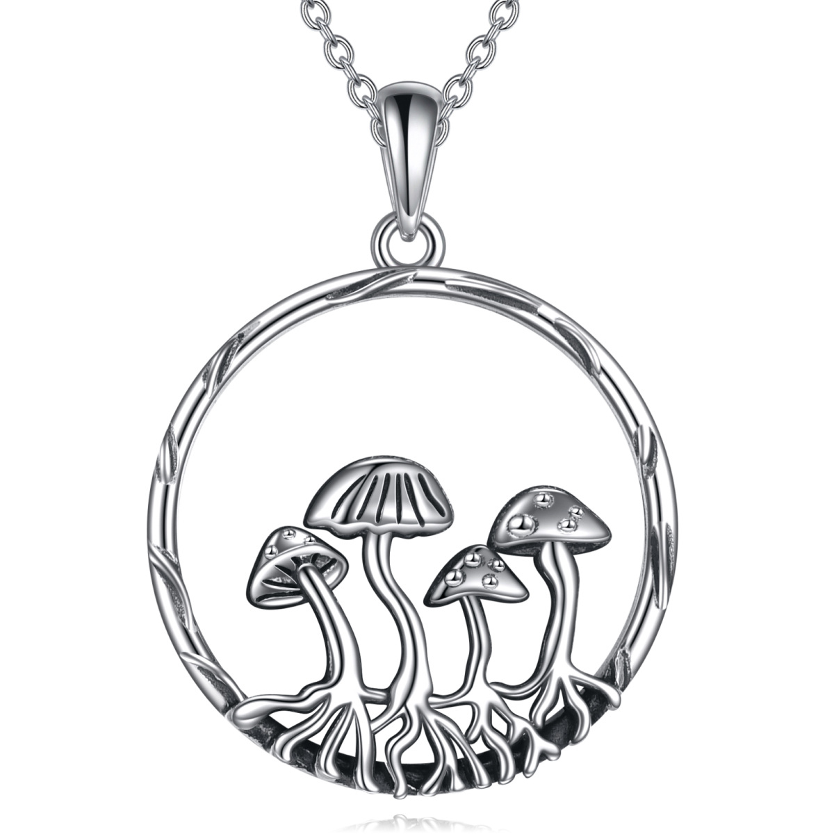 Collier à pendentif champignon en argent sterling-1