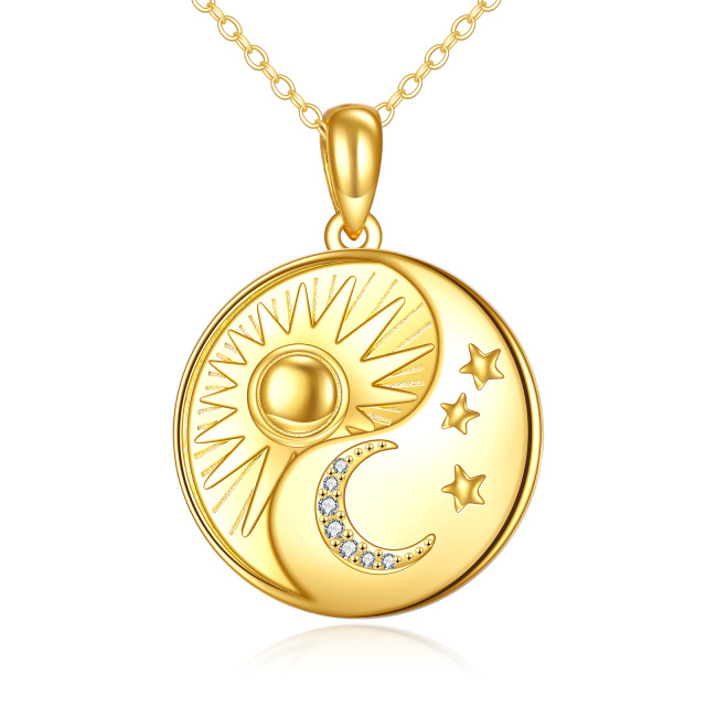 Sterling Silver with Yellow Gold Plated Circular Shaped Cubic Zirconia Moon & Round & Star & Sun Pendant Necklace-3